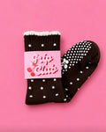Chocolate polka dot grippy socks