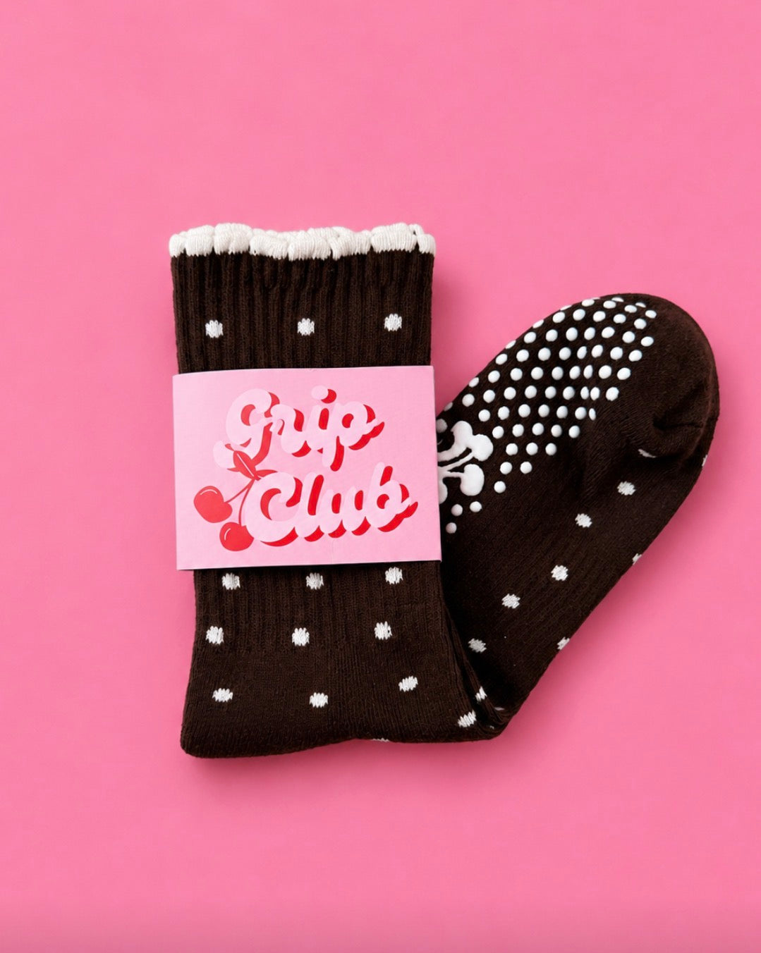 Chocolate polka dot grippy socks