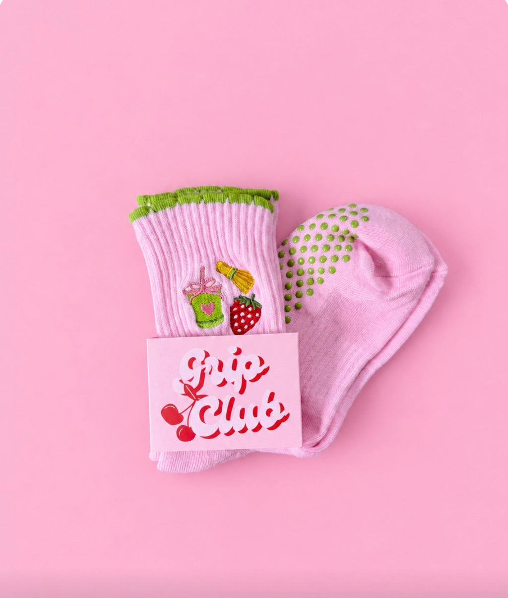 Strawberry matcha grippy socks