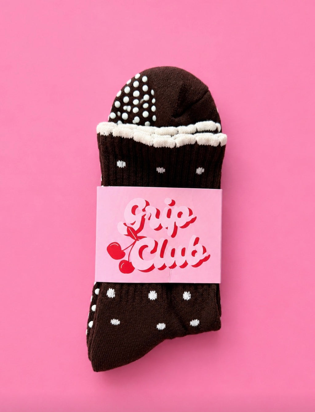 Chocolate polka dot grippy socks