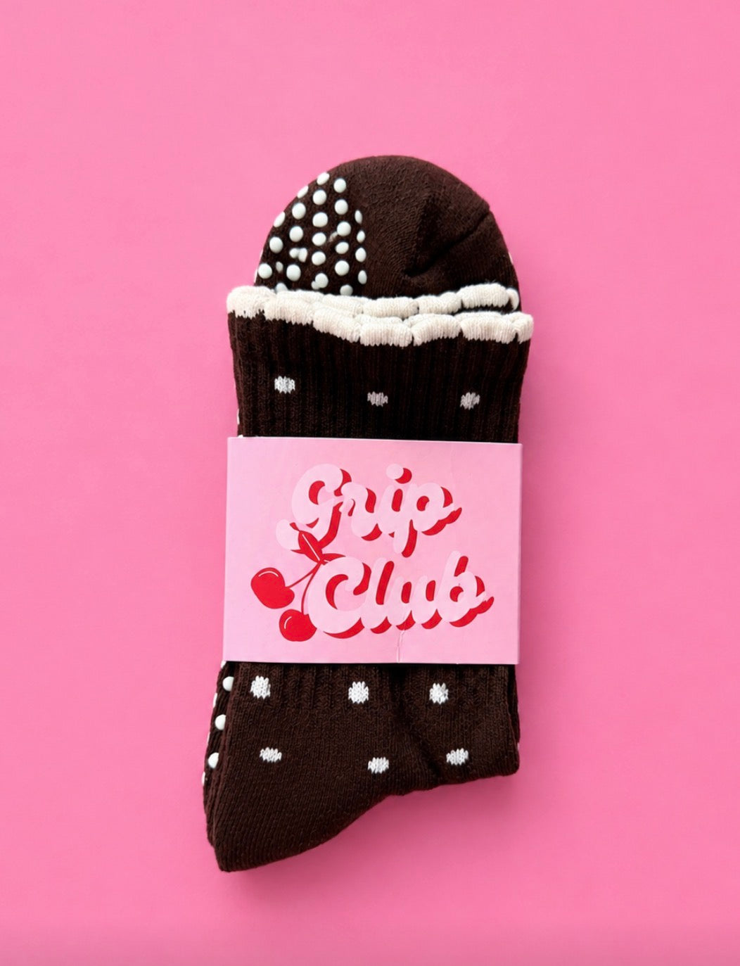 Chocolate polka dot grippy socks